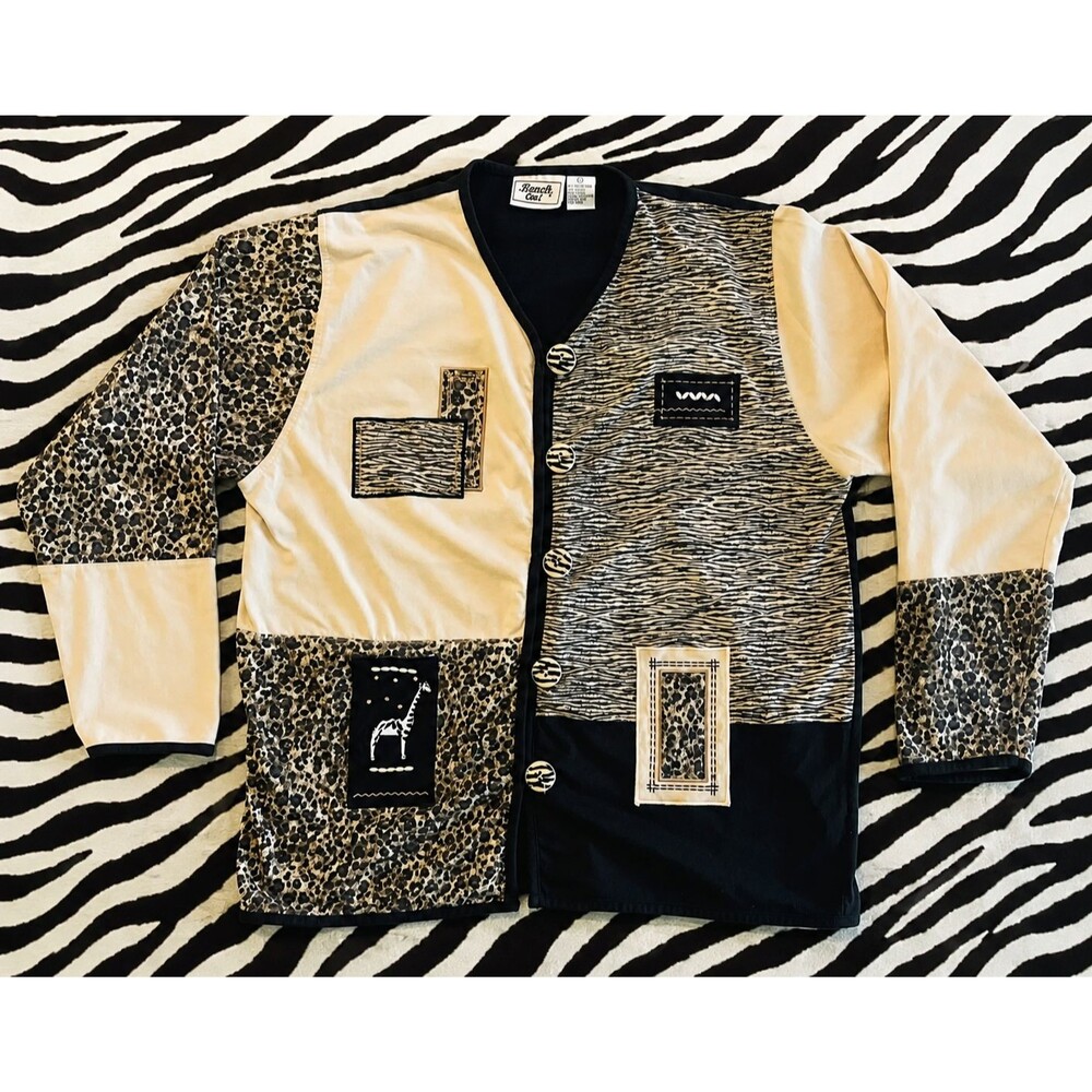 Vintage Keneth Too! Top Animal Print African Safari Large Leopard Giraffe Zebra